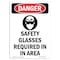 Signmission OSHA Danger Sign, Safety Glasses Required, 10in X 7in Decal, 7" W, 10" H, Portrait OS-DS-D-710-V-1560 - alternate 1